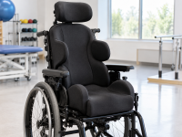 Black custom-molded wheelchair seating system